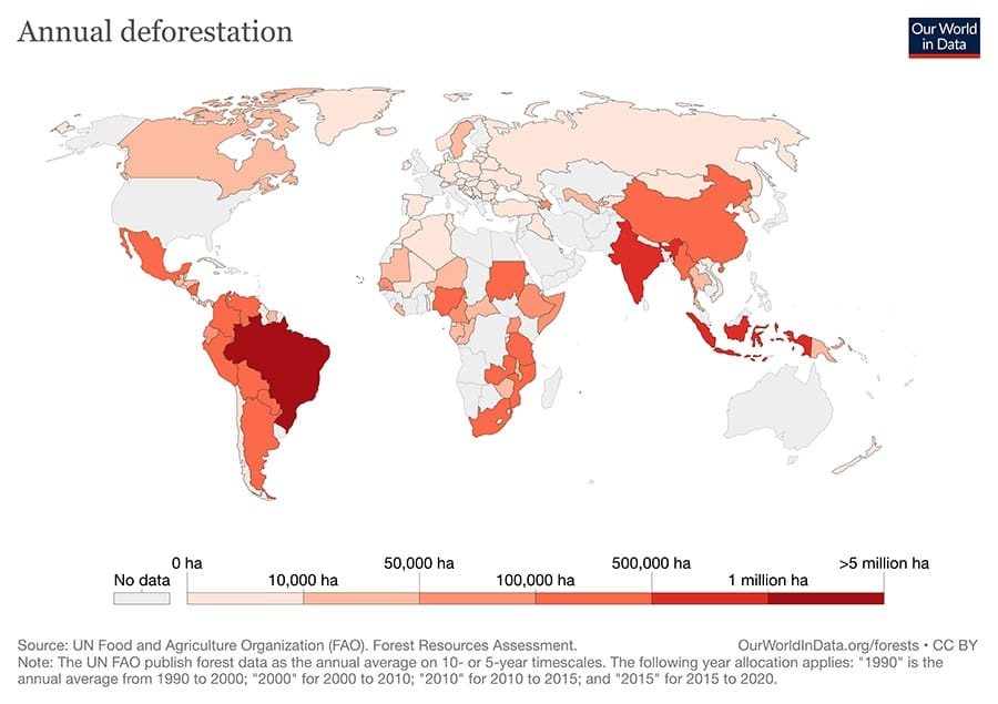 Puntos críticos (hotspots) de deforestación en el mundo